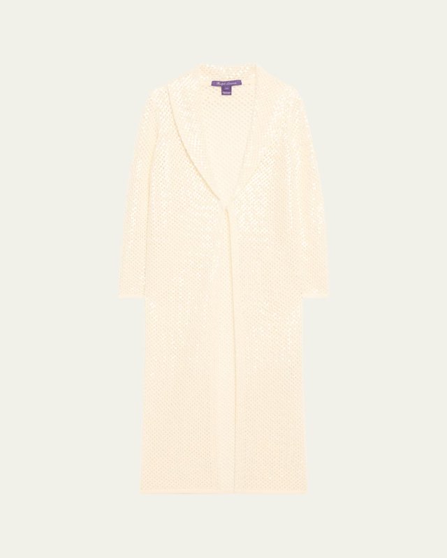 Embellished Cashmere Mesh Long Cardigan